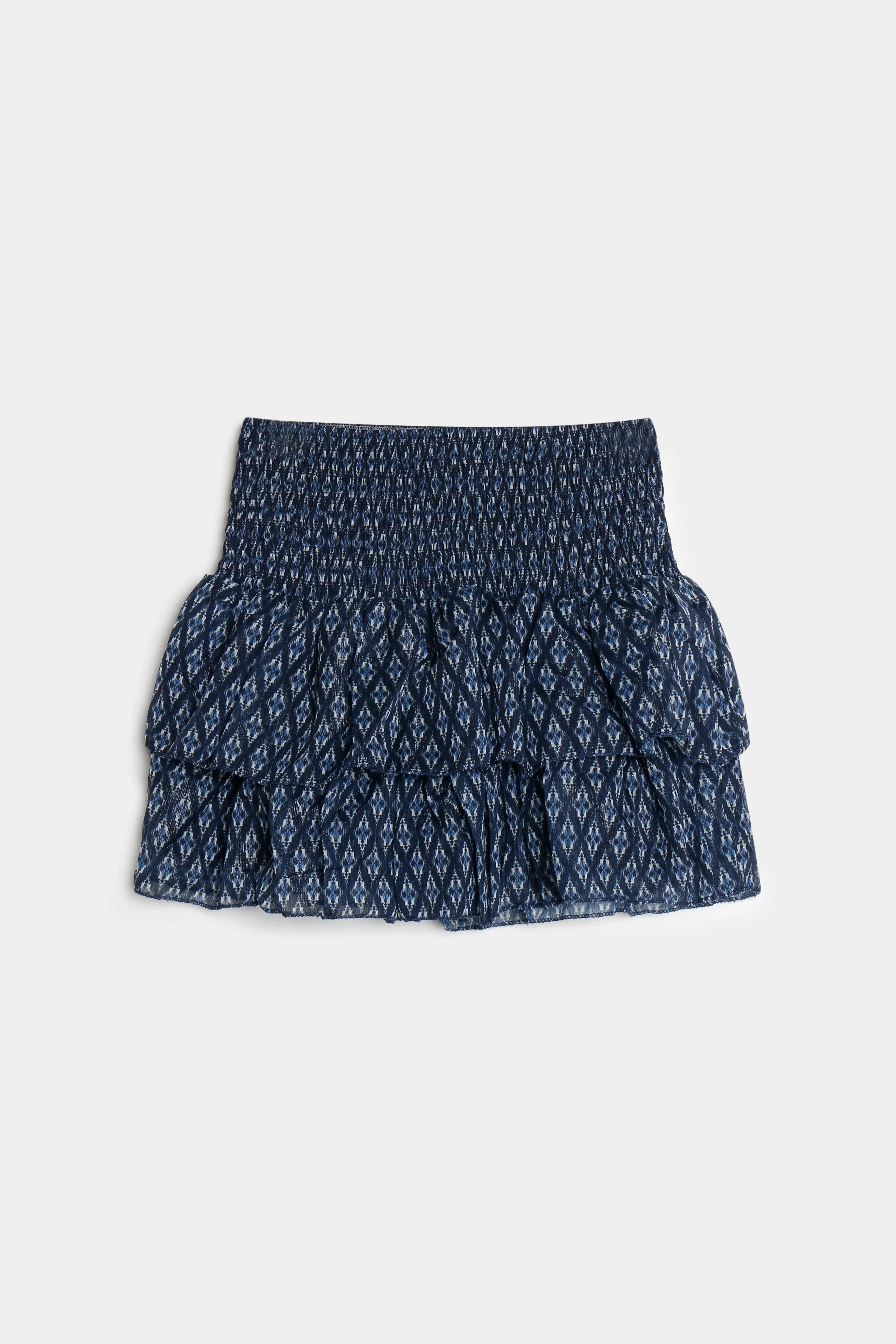 Falda pantalón estampada azul navy volantes tiro alto - Zeyala