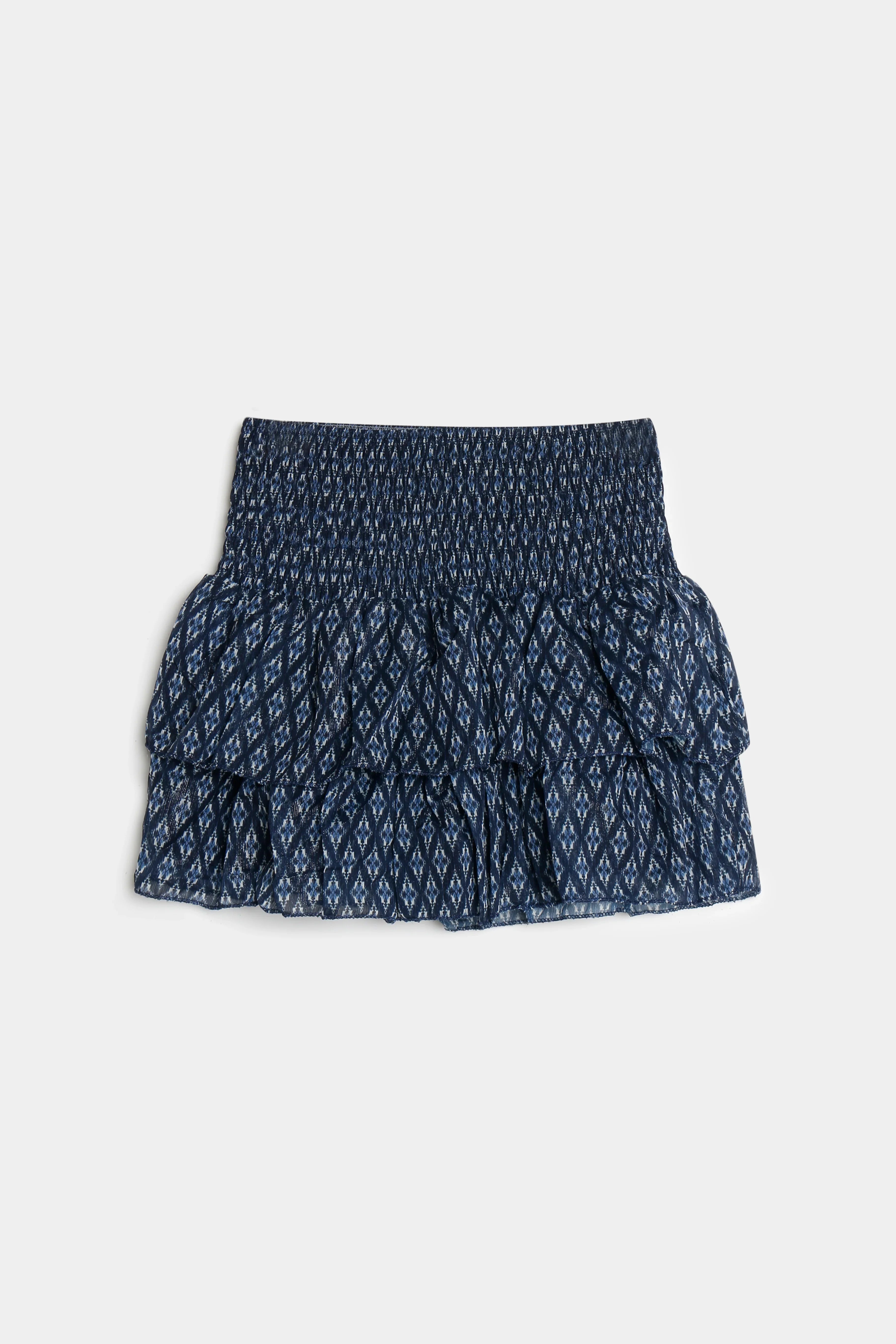 Detalle falda volantes Romy azul - falda midi con volantes - Zeyala