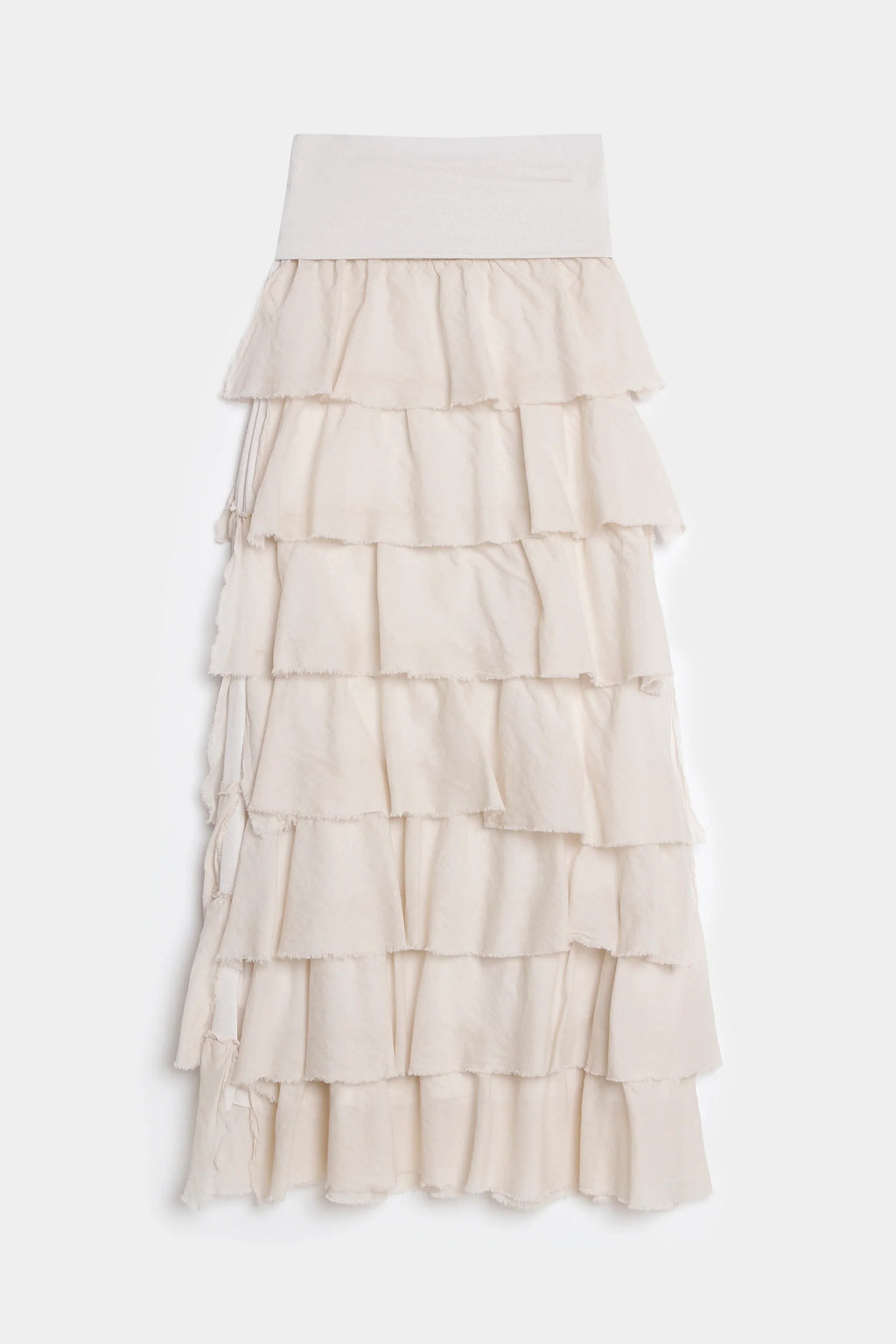 Falda Larga Volantes beige frontal - falda larga versátil - Zeyala