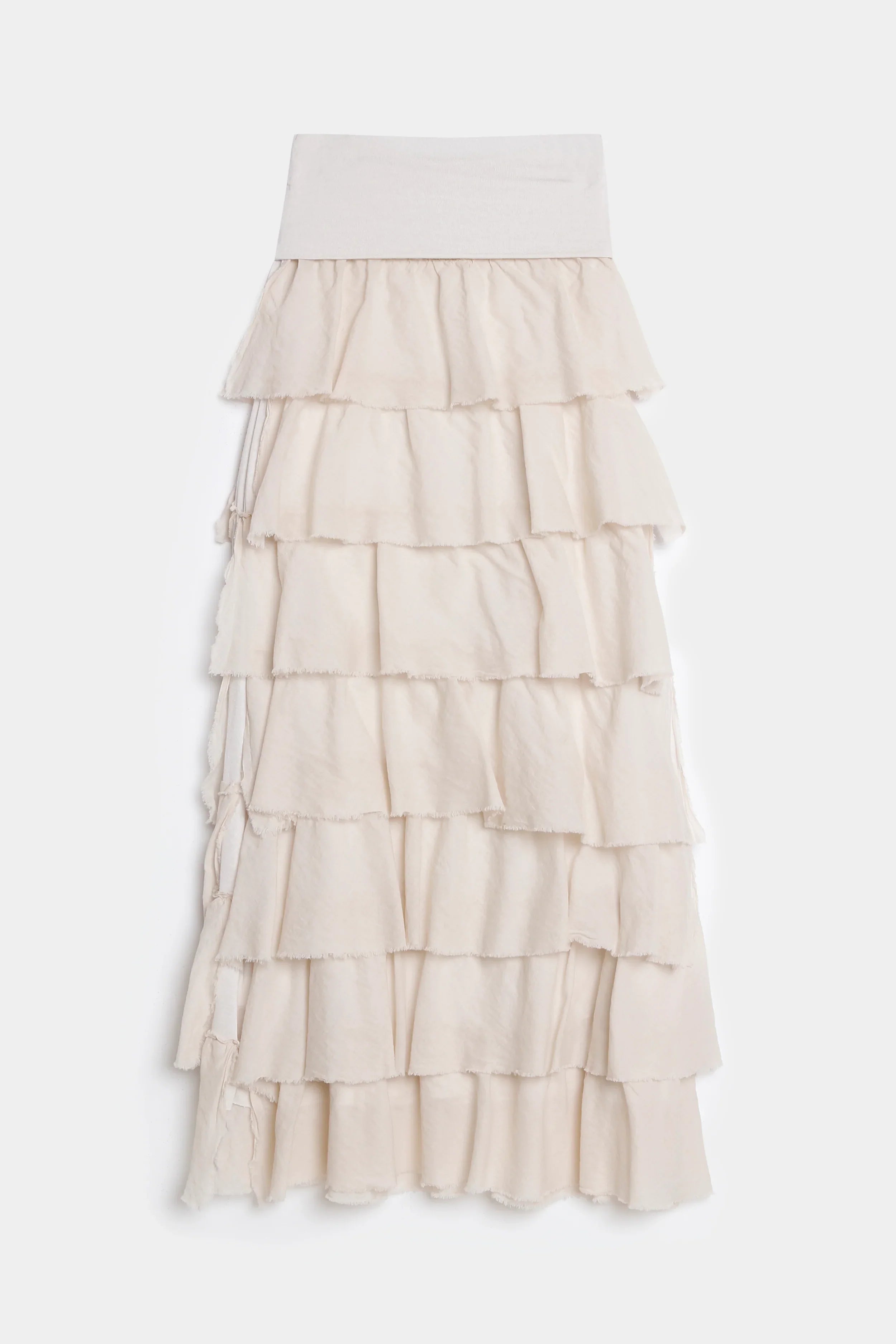 Falda Larga Volantes beige frontal - falda larga versátil - Zeyala