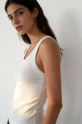Top canalé blanco escote redondo tirantes anchos bajo recto - Zeyala