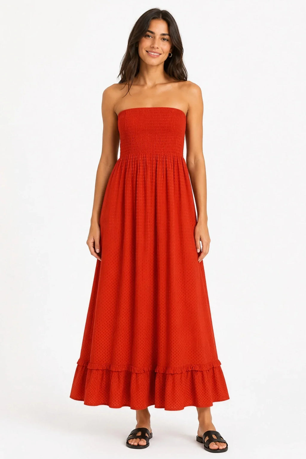 Vestido Textura rojo - vestido largo de viscosa italiana - Zeyala
