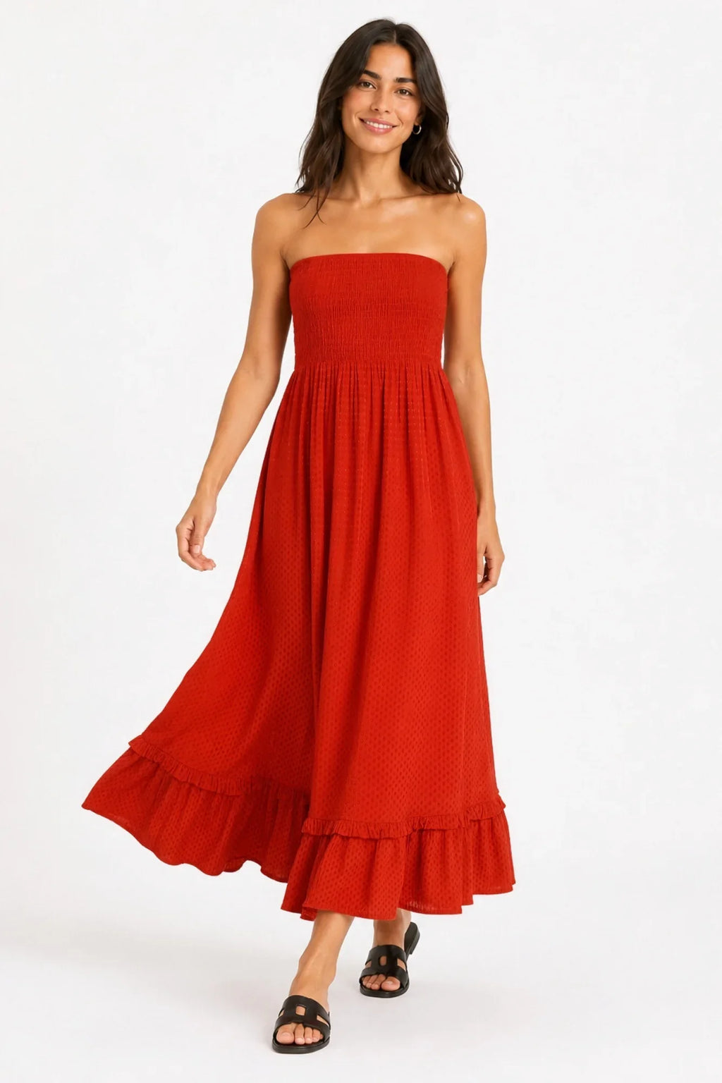 Vestido Textura rojo - look elegante con vestido de viscosa italiana - Zeyala