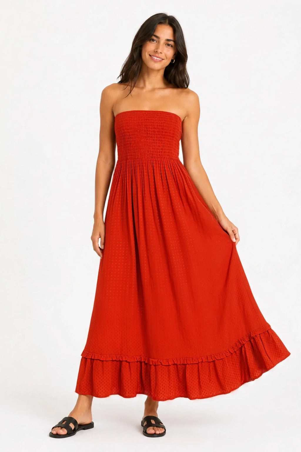 Vestido Textura rojo largo - vestido cómodo y elegante - Zeyala