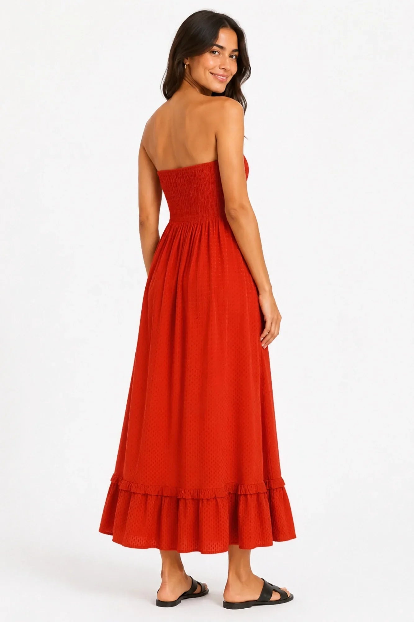 Vestido Textura rojo lateral - vestido fluido de viscosa - Zeyala