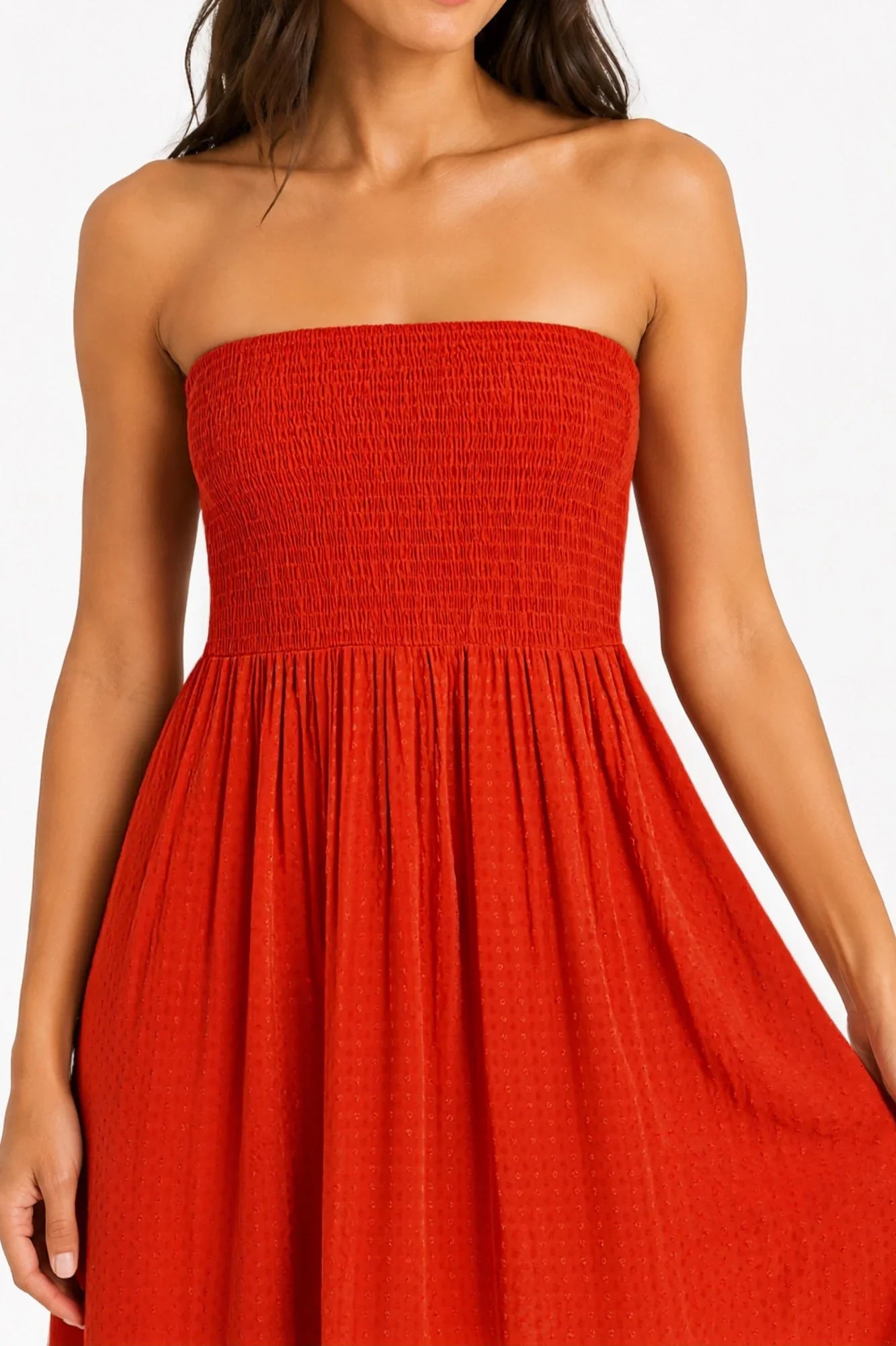 Vestido Textura rojo frente - vestido versátil como vestido o falda -Zeyala