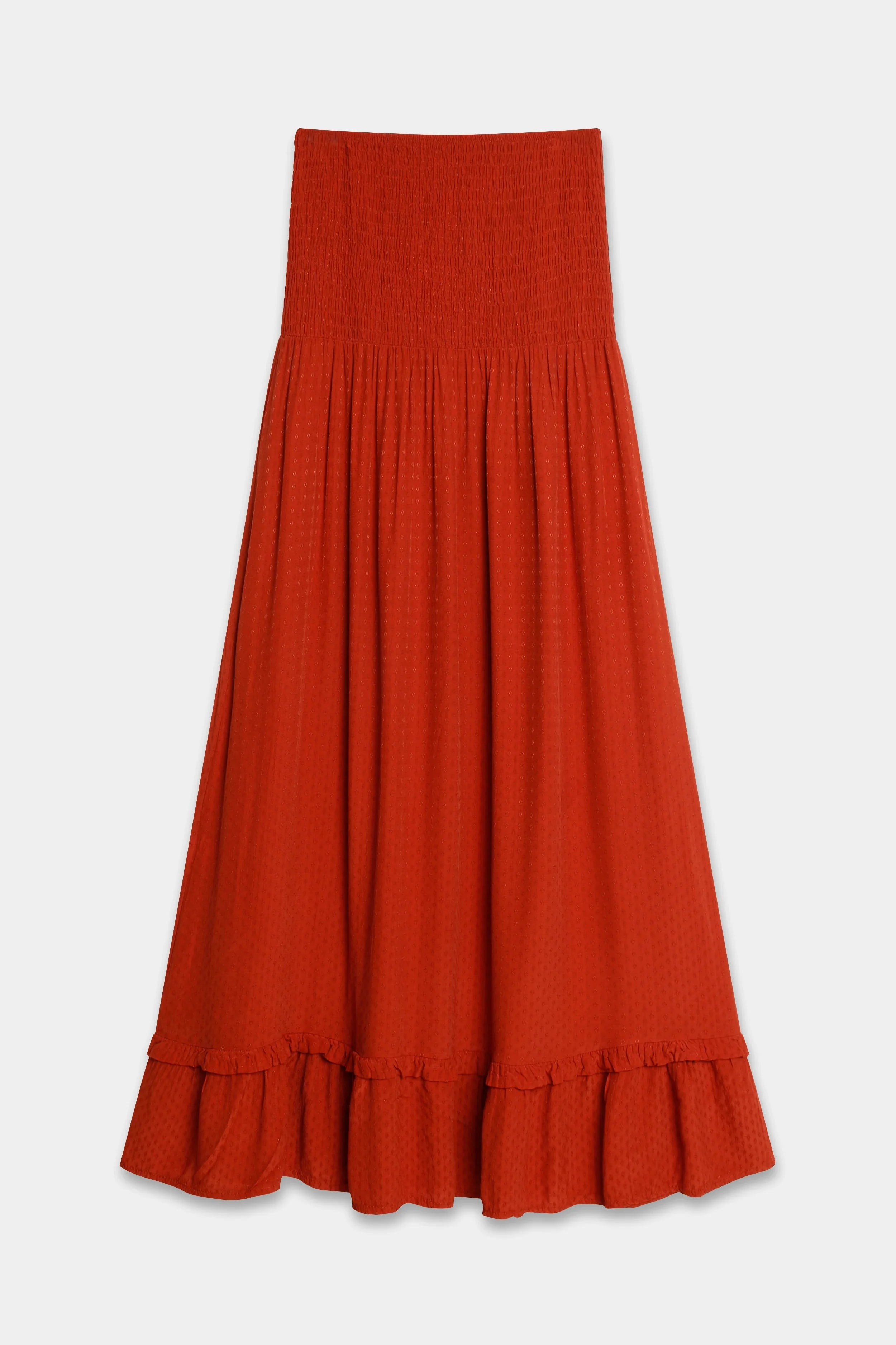 Detalle tejido Vestido Textura rojo - viscosa italiana suave y fluida - Zeyala