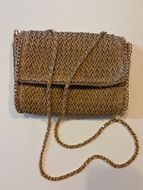 Bolso Bandolera Rafia Trenzada Cadena Dorada