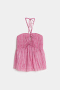 Top halter rosa tirantes al cuello tejido nido de abeja - Zeyala