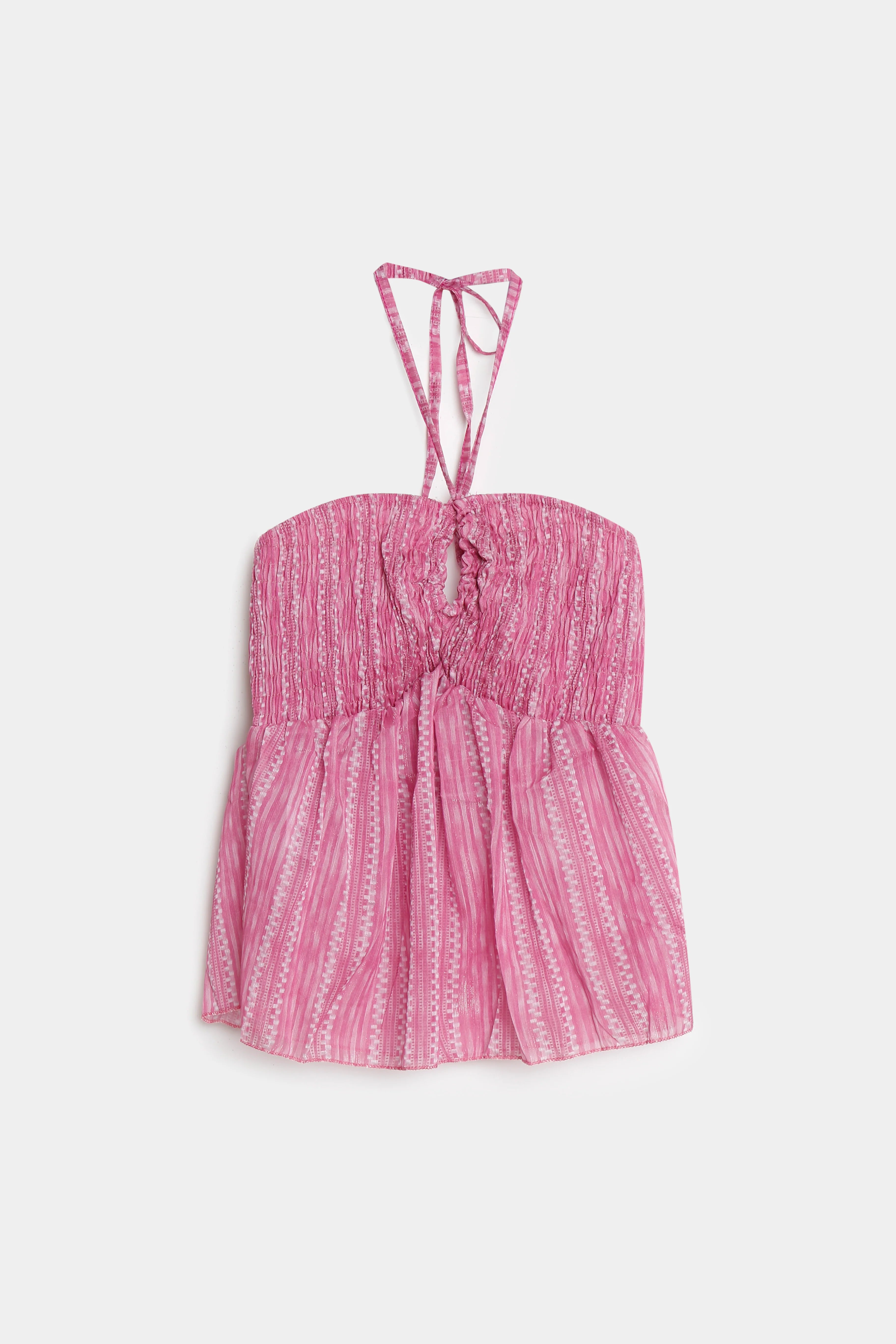 Top halter rosa tirantes al cuello tejido nido de abeja - Zeyala