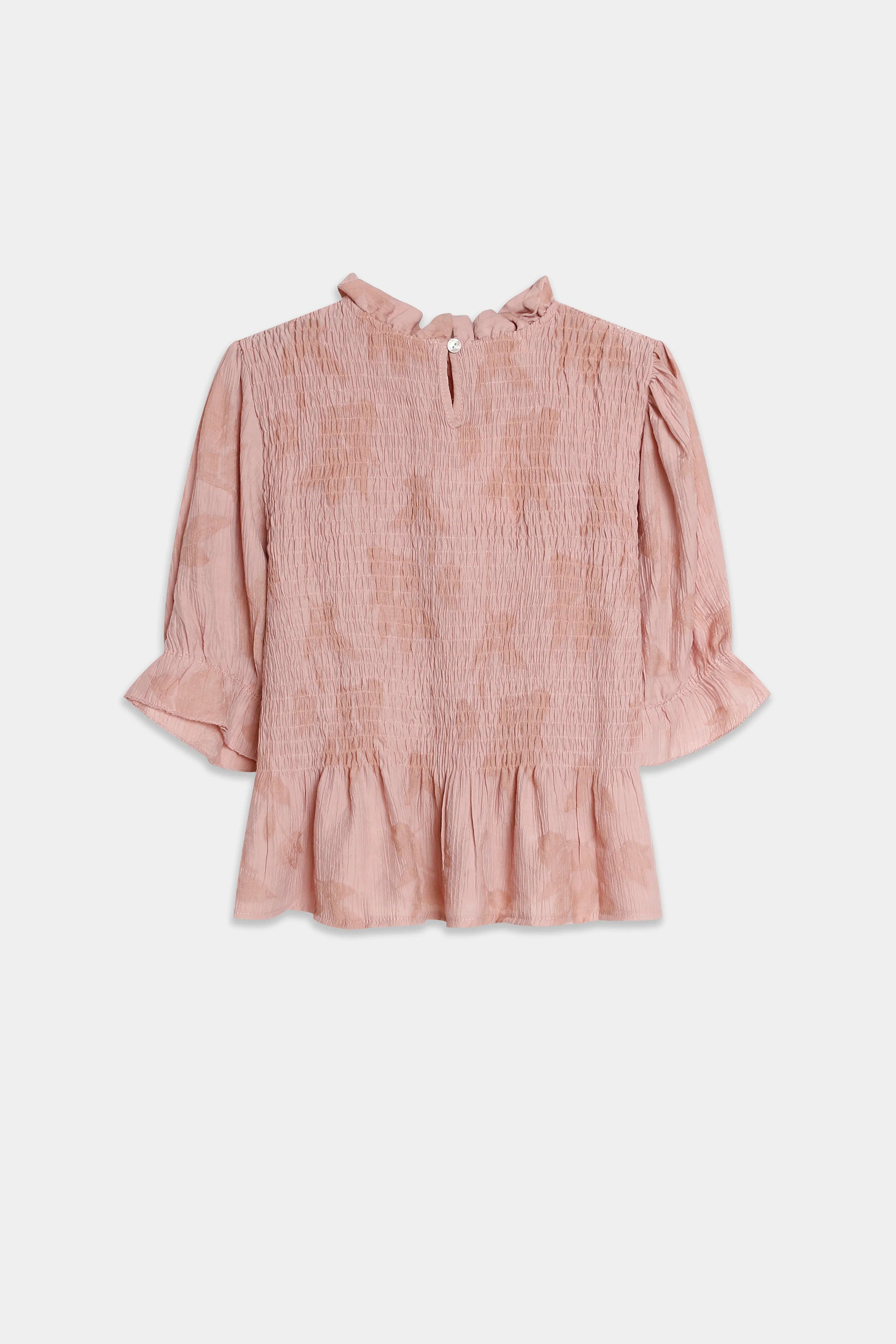 Blusa Manga Corta Cuello Volante Textura