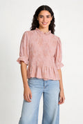 Blusa Textura Rosa manga corta tejido fluido - Zeyala