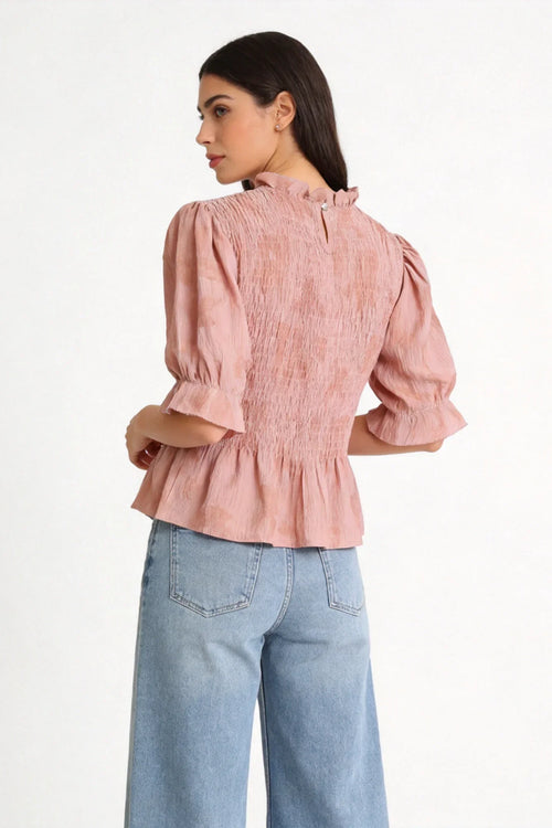 Blusa Textura Rosa manga corta tejido fluido - Zeyala