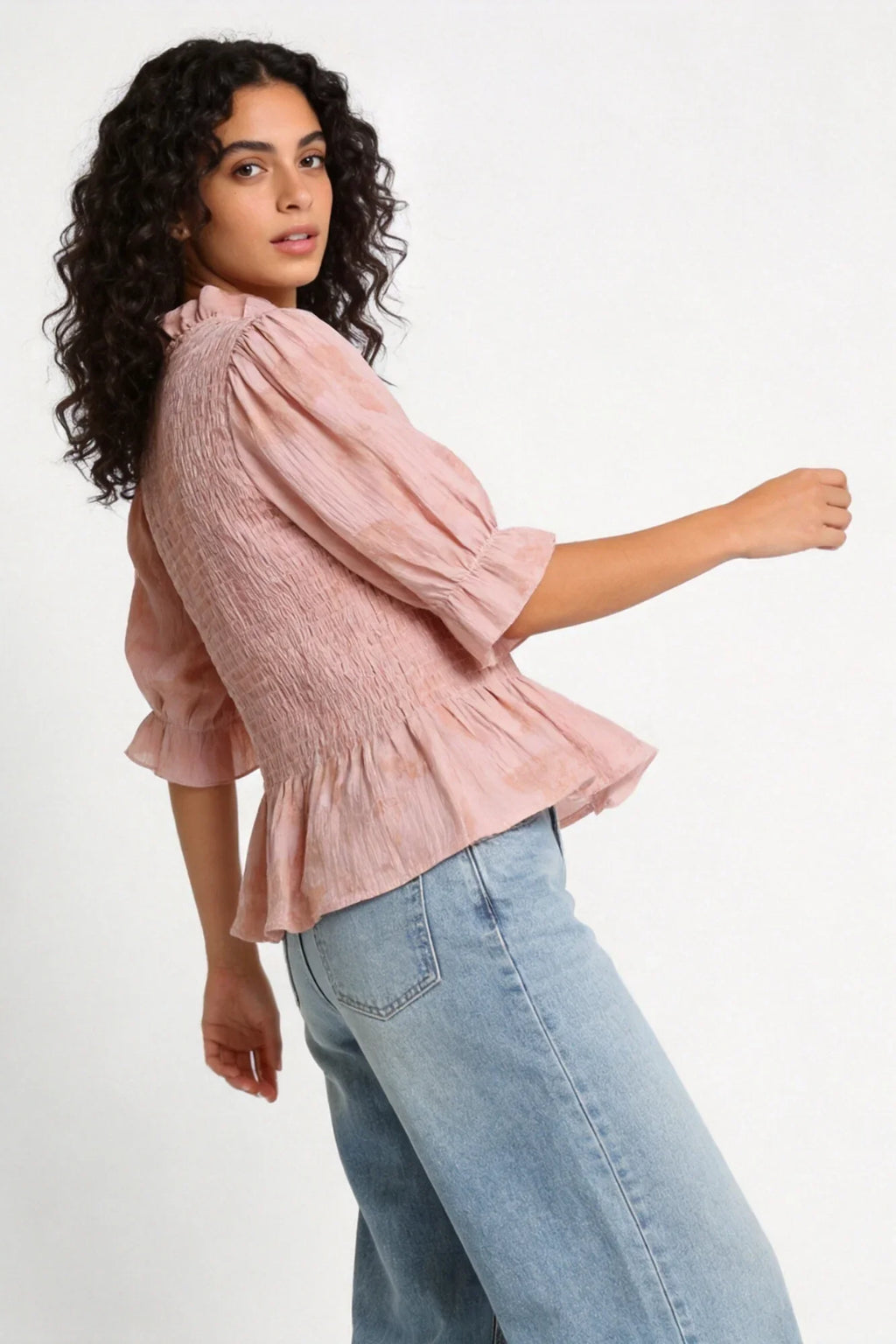 Blusa Textura Rosa manga corta tejido fluido - Zeyala