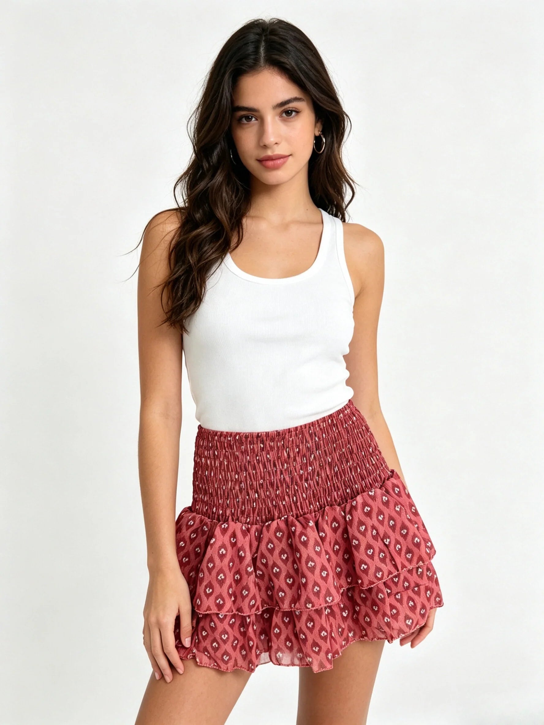 Falda pantalón rosa estampada tiro alto cintura elástica - Zeyala