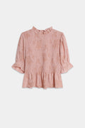 Blusa Manga Corta Cuello Volante Textura
