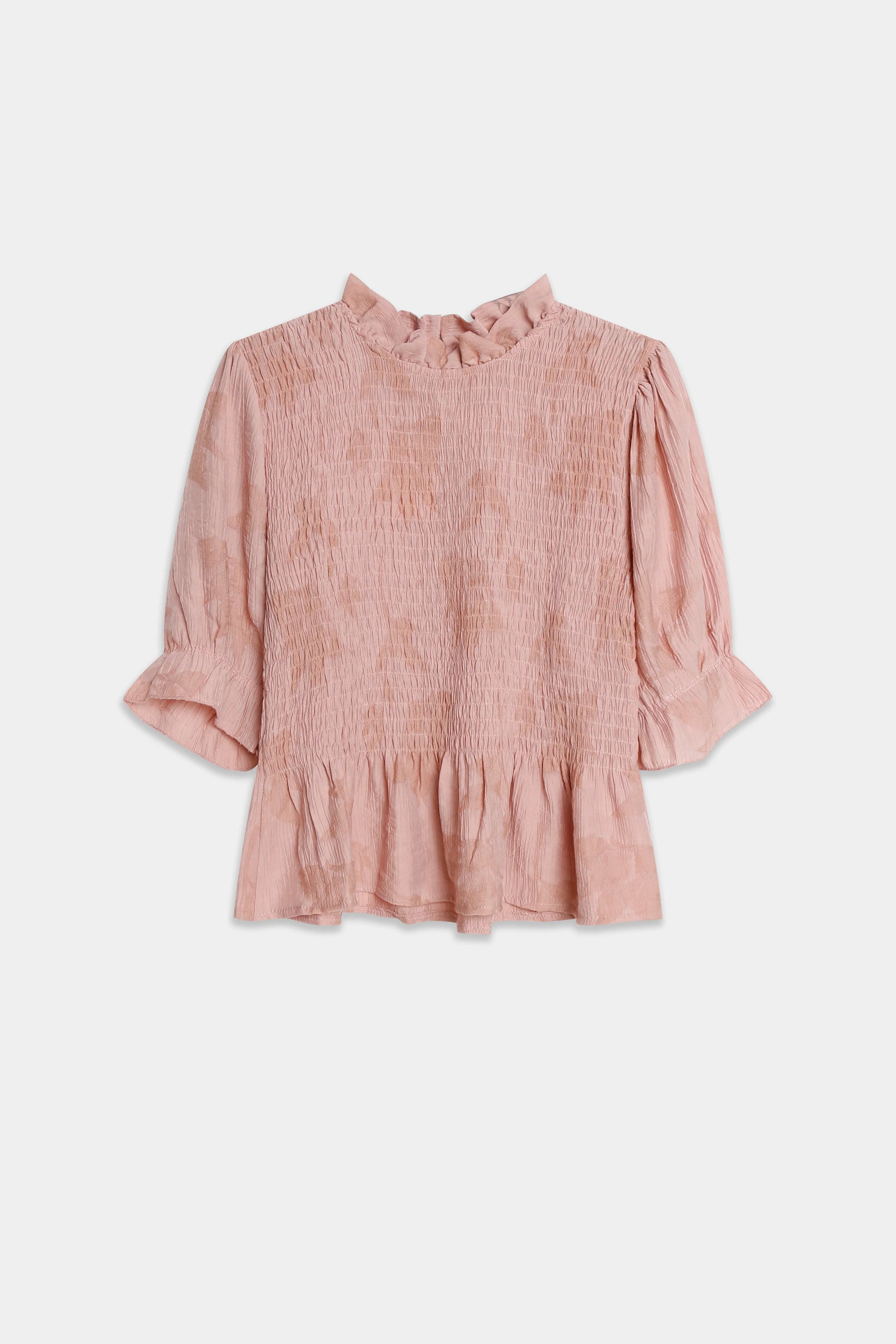 Blusa Manga Corta Cuello Volante Textura