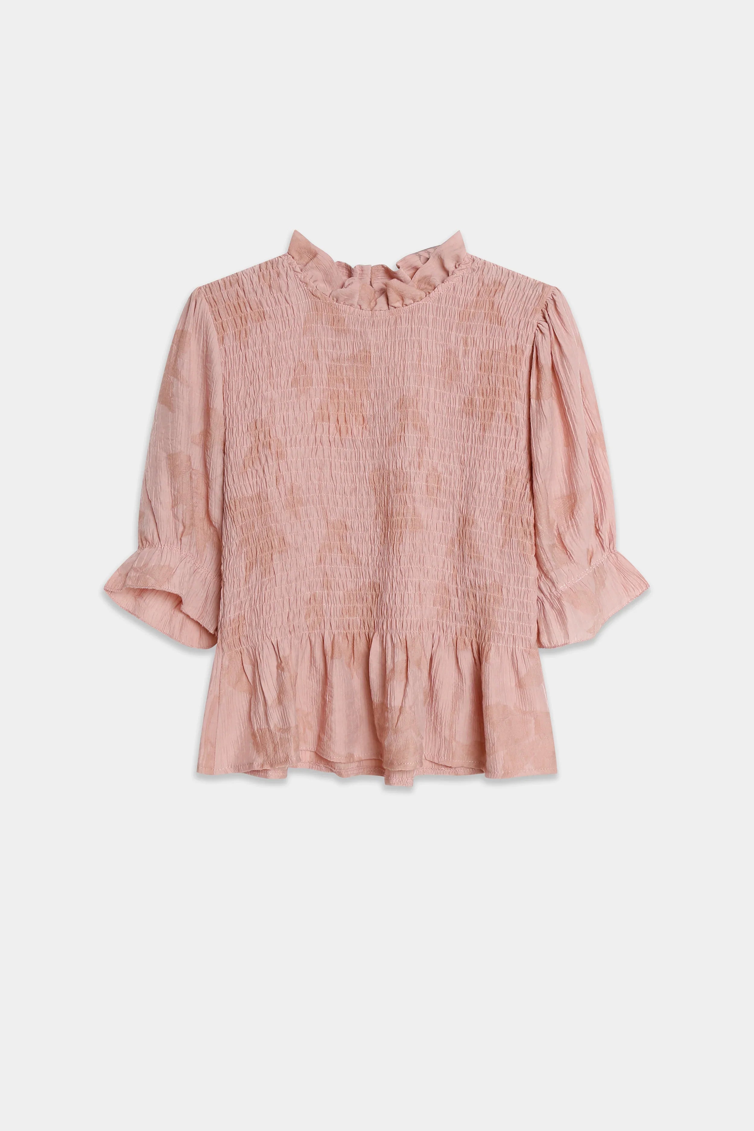Blusa Textura Rosa manga corta tejido fluido - Zeyala