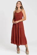 Vestido Largo Siena Algodón con tirantes finos - Color Teja
