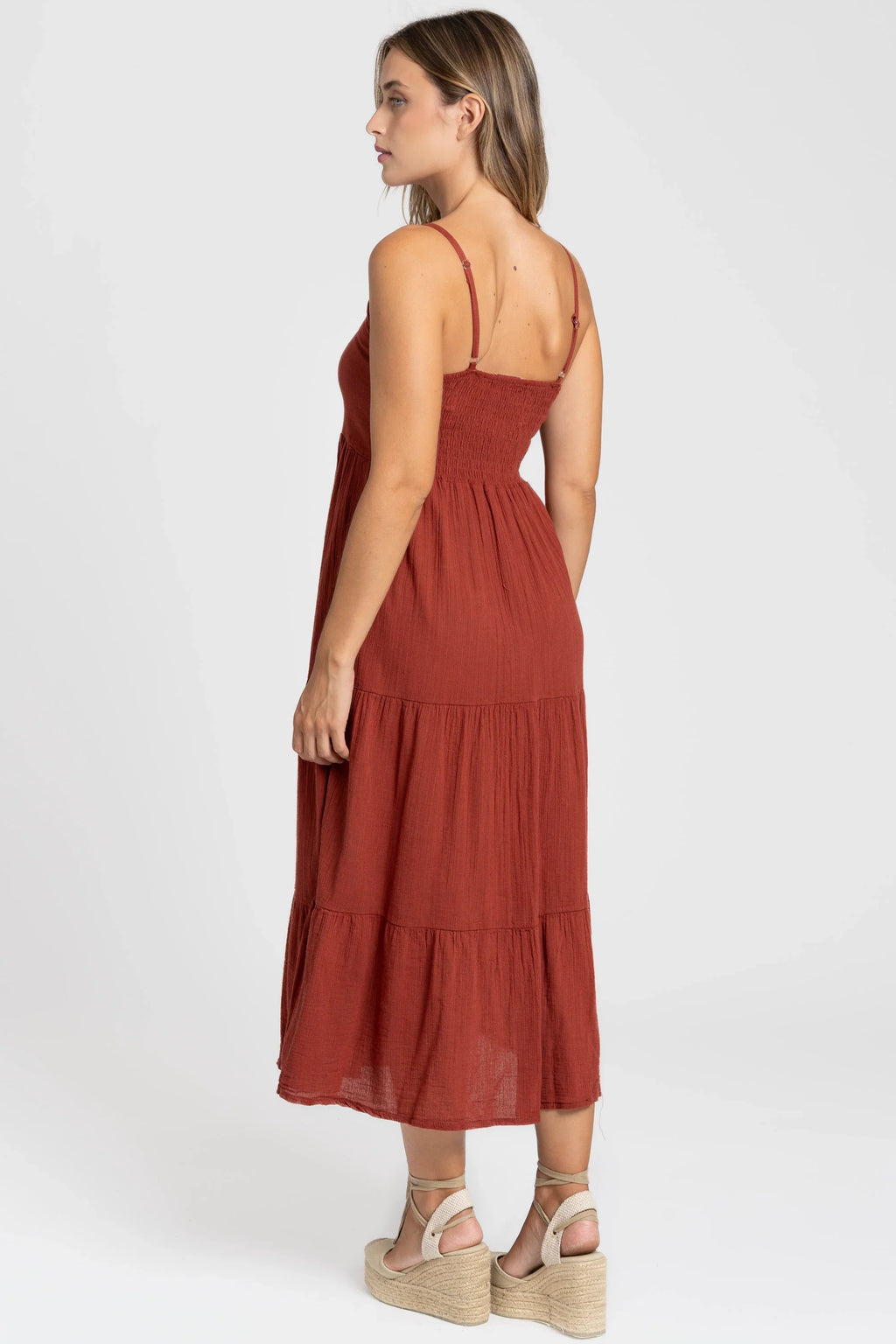 Vestido Largo Siena Algodón con tirantes finos - Color Teja