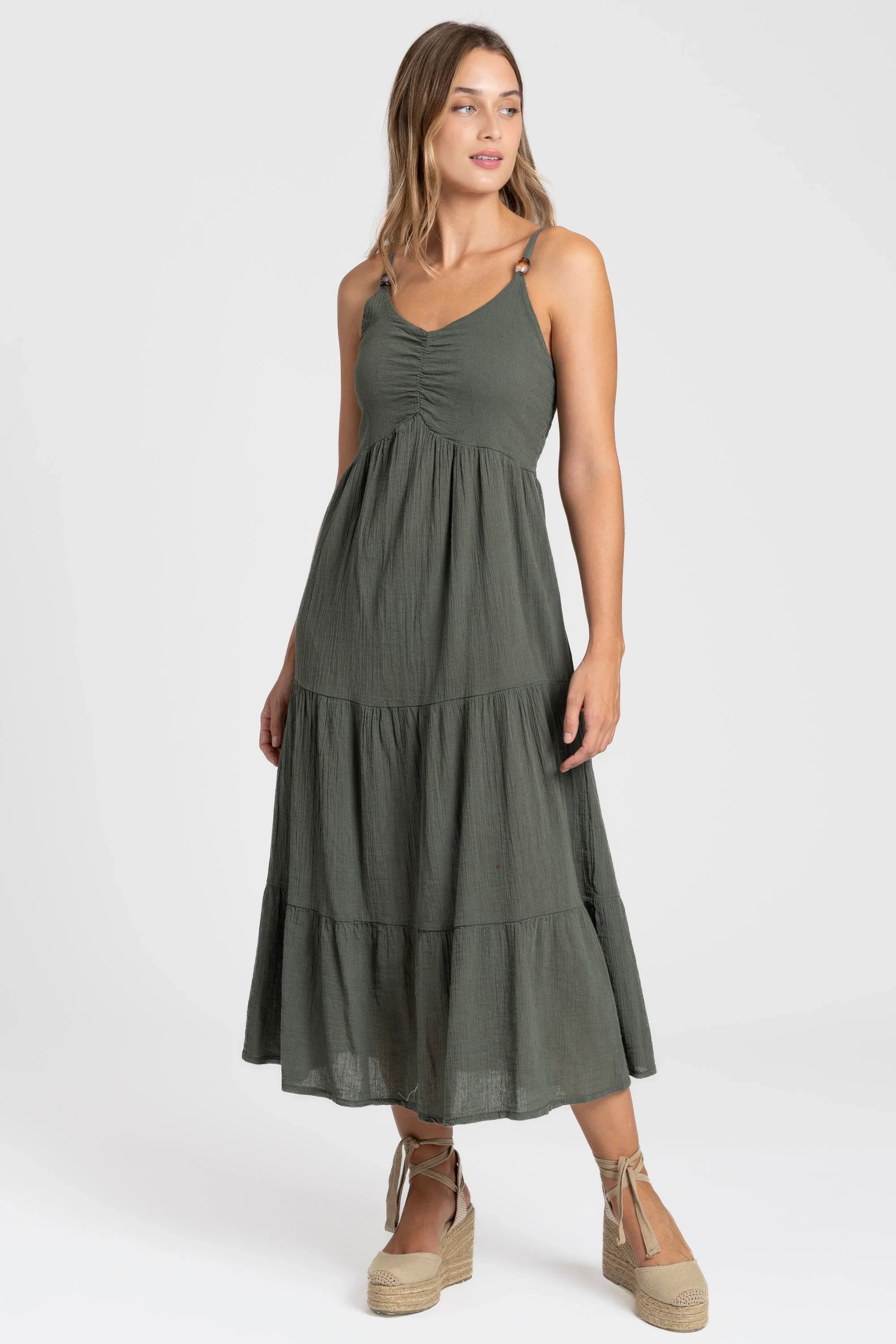 Vestido Largo Siena Algodón con tirantes finos - Color Caqui