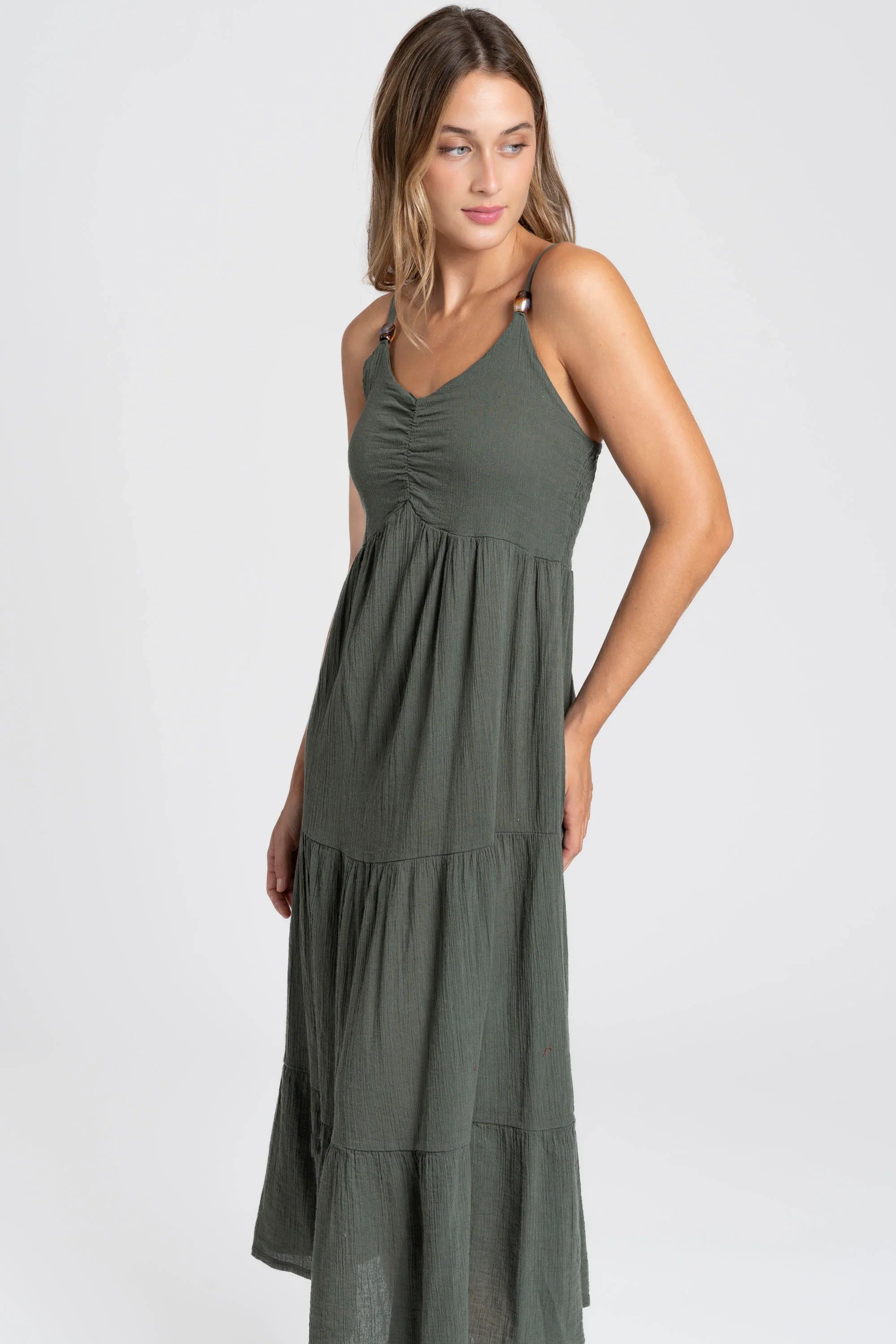 Vestido Largo Siena Algodón con tirantes finos - Color Caqui