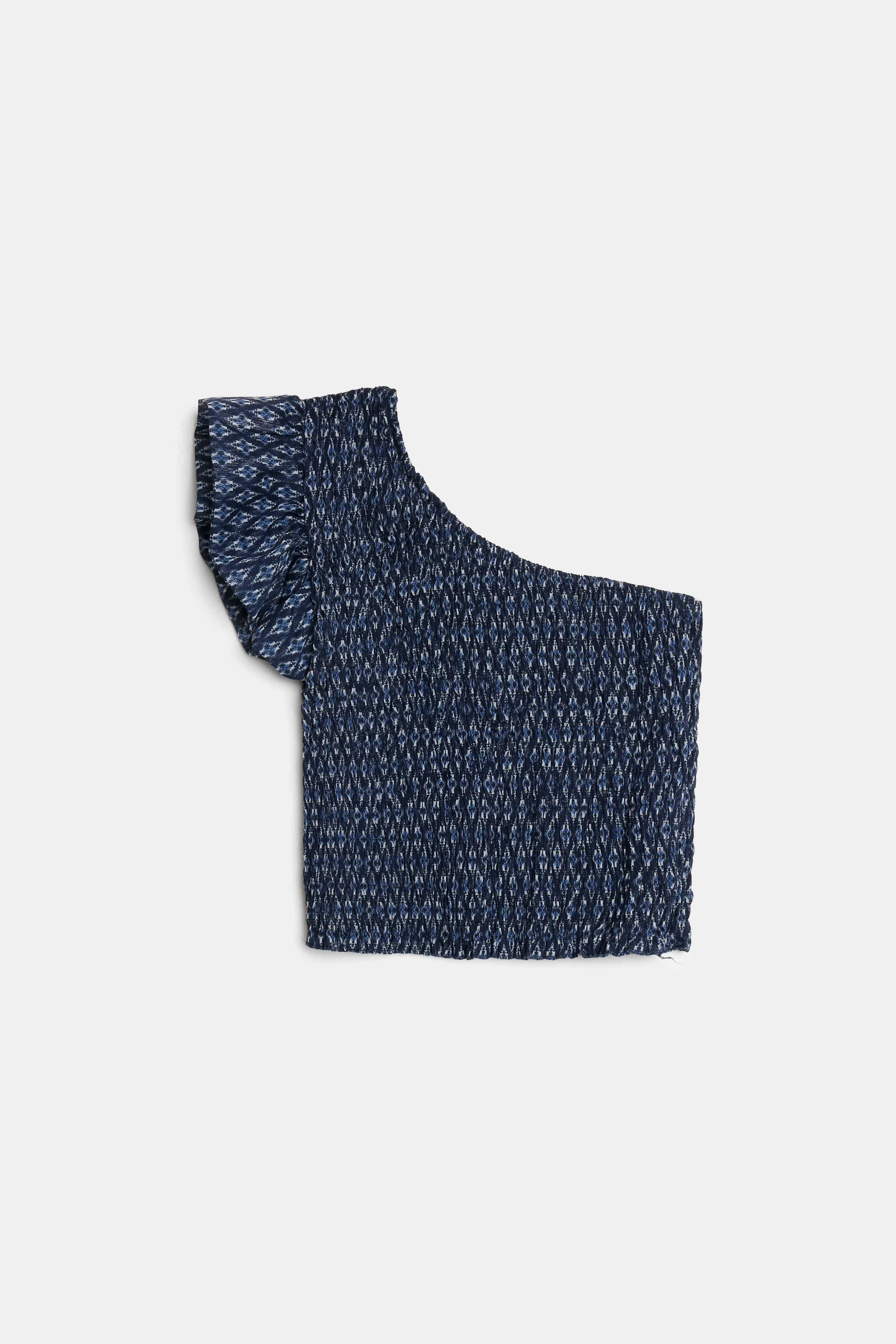 Top hombro asimétrico estampado look verano mujer - Zeyala