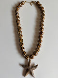 Collar cuentas cerámica beige marrón colgante estrella de mar artesanal verano - Zeyala