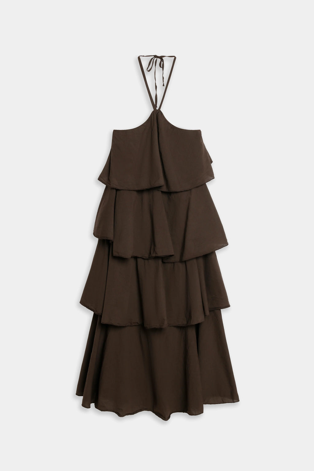 Vestido midi halter volantes algodón color marrón, vista completa 