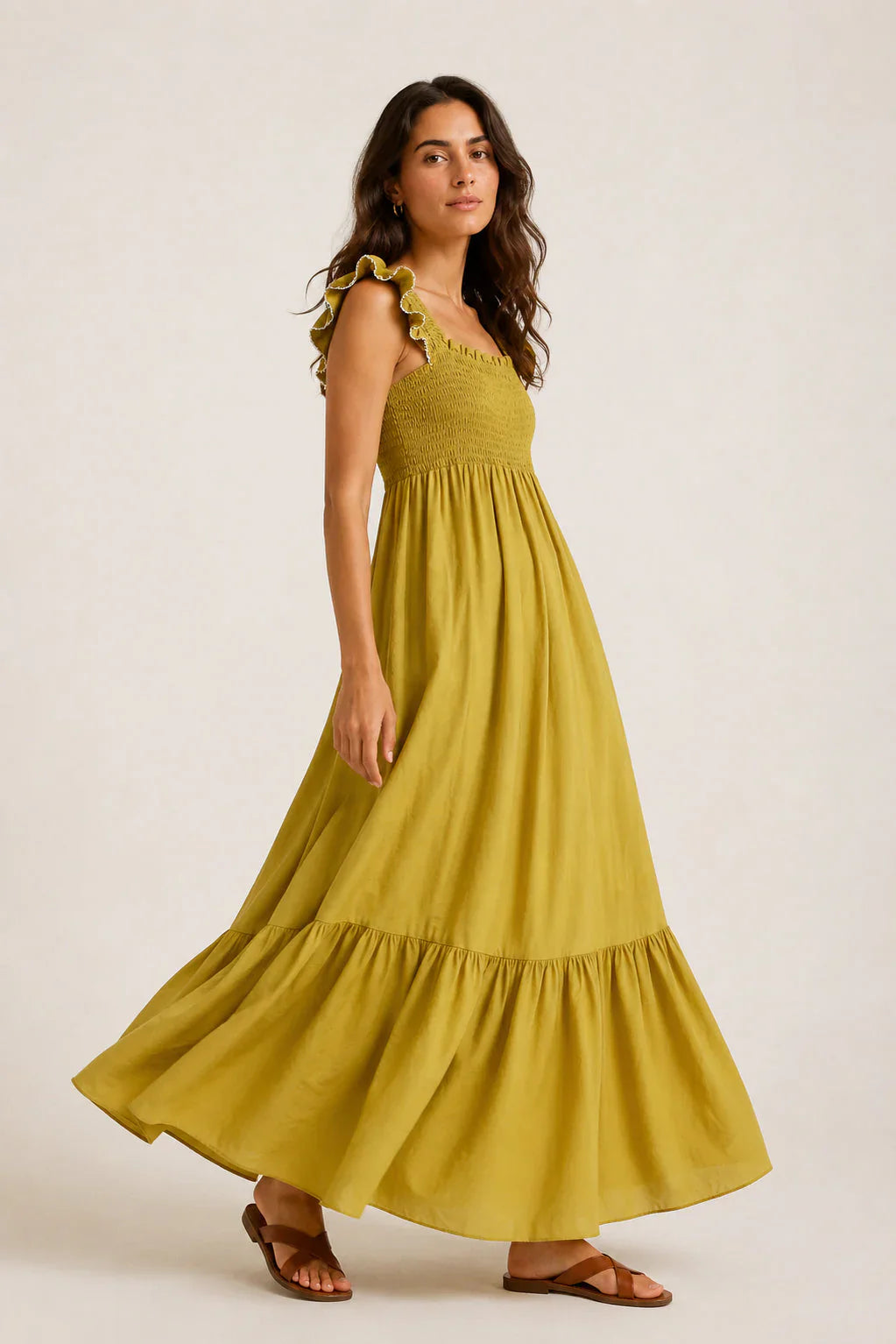 Vestido Largo Vivian oliva completo - vestido largo versátil - Zeyala